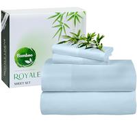Royale Linen Bamboo Viscose Full Sheet Set - Cooling Bed Sheet Set - 1 Fitted, 1 Flat & 2 Pillowcase - Fits Up to 16" - Organic Viscose Derived from Bamboo - Bedding Sheet & Pillowcase (Full,LakeBlue)