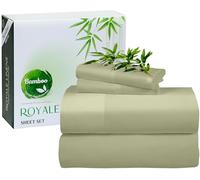Royale Linen Bamboo Viscose Queen Sheet Set - Cooling Bed Sheet Set - 1 Fitted 1 Flat & 2 Pillowcase - Fits Up to 16 - Organic Viscose Derived from Bamboo - Bedding Sheet &Pillowcase (Queen,SageGreen)