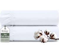 Royale Linens 100% Organic Cotton 2 Pack Fitted Sheet-Percale Weave-Super Soft Deep Pocket Bottom Sheets -White Elastic Sheet King Cal Size - California King Fitted Sheets Only - (72"x84"+15", White)