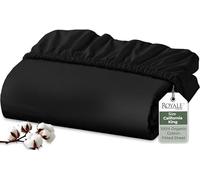 Royale Linens 100% Organic Cotton Fitted Sheet - Percale Weave - Super Soft Deep Pocket Bottom Sheets - Black Elastic Sheet King Cal Size - California King Fitted Sheets Only - (72"x84"+15", Black)