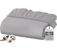 Royale Linens 100% Organic Cotton Fitted Sheet - Percale Weave - Super Soft Deep Pocket Bottom Sheets - Elastic Sheet King Cal Size - California King Fitted Sheets Only - (72"x84"+15", Silver)