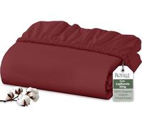 Royale Linens 100% Organic Cotton Fitted Sheet - Percale Weave - Super Soft Deep Pocket Bottom Sheets - Elastic Sheet King Cal Size - California King Fitted Sheets Only - (72"x84"+15", Red)