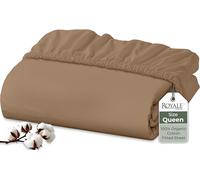 Royale Linens 100% Organic Cotton Fitted Sheet - Percale Weave - Super Soft Deep Pocket Bottom Sheets - Elastic Sheet Queen Size - Queen Fitted Sheets Only - (60"x80"+15", Chocolate)
