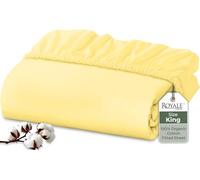 Royale Linens 100% Organic Cotton Fitted Sheet - Percale Weave - Super Soft Deep Pocket Bottom Sheets - Elastic Sheet King Size - King Fitted Sheets Only - (78"x80"+15", Yellow)