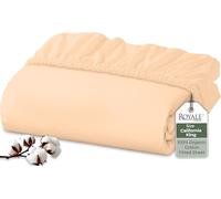 Royale Linens 100% Organic Cotton Fitted Sheet - Percale Weave - Super Soft Deep Pocket Bottom Sheets - Elastic Sheet King Cal Size - California King Fitted Sheets Only - (72"x84"+15", Sand)
