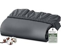 Royale Linens 100% Organic Cotton Fitted Sheet - Percale Weave - Super Soft Deep Pocket Bottom Sheets - Grey Elastic Sheet Queen Size - Queen Fitted Sheets Only - (60"x80"+15", Grey)