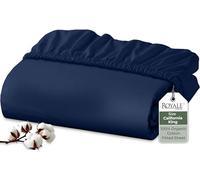 Royale Linens 100% Organic Cotton Fitted Sheet - Percale Weave - Super Soft Deep Pocket Bottom Sheets - Navy Elastic Sheet King Cal Size - California King Fitted Sheets Only - (72"x84"+15", Navy)