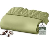 Royale Linens 100% Organic Cotton Fitted Sheet - Percale Weave - Super Soft Deep Pocket Bottom Sheets - Sage Green Elastic Sheet Queen Size - Queen Fitted Sheets Only - (60"x80"+15", Sage Green)