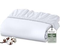 Royale Linens 100% Organic Cotton Fitted Sheet - Percale Weave - Super Soft Deep Pocket Bottom Sheets - White Elastic Sheet King Cal Size - California King Fitted Sheets Only - (72"x84"+15", White)
