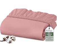 Royale Linens 100% Organic Cotton Fitted Sheet - Percale Weave - Super Soft Deep Pocket Bottom Sheets - White Elastic Sheet King Cal Size - California King Fitted Sheets Only - (72"x84"+15", Pink)