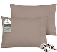 ROYALE LINENS 100% Organic Cotton Percale Pillowcases Set of 2 - King Size Percale Pillowcase - King Set of 2 Pillow Cover - Breathable, Cool & Crisp Mocha Pillow Cases (20"x40", Mocha)