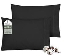 ROYALE LINENS 100% Organic Cotton Percale Pillowcases Set of 2 - Standard Size Percale Pillowcase - Standard Set of 2 Pillow Cover - Breathable, Cool & Crisp Black Pillow Cases (20"x26", Black)