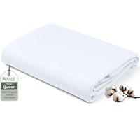 Royale Linens 100% Organic Cotton Queen Flat Sheet Only - Super Soft - Percale Top Sheets - Queen Flat Sheet Sold Separately - Breathable, Cool & Crisp White Sheets Only (90" x 102", White)