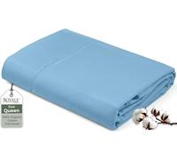Royale Linens 100% Organic Cotton Queen Flat Sheet Only - Super Soft - Percale Top Sheets - Queen Flat Sheet Sold Separately - Breathable, Cool & Crisp Lake Blue Sheets Only (90" x 102", Lake Blue)