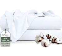 Royale Linens 100% Organic Cotton Twin XL 2 Pack Flat Sheet Only - Super Soft - Percale Top Sheets - Twin XL Flat Sheet Sold Separately - Breathable, Cool & Crisp White Sheets Only (66" x 102", White)