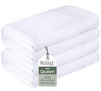 Royale Linens 2 Pack Bulk Flat Sheet Set - Top Sheets - Soft 1800 Microfiber - Wrinkle & Stain Resistant - for Hotel, Massage Table, Hospital, Dorm - Queen Flat Sheet Sold Separately (Queen, White)