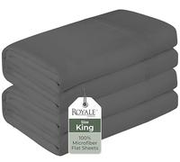 Royale Linens 2 Pack Bulk Flat Sheet Set - Top Sheets - Soft 1800 Microfiber - Wrinkle & Stain Resistant - for Hotel, Massage Table, Hospital, Dorm - King Flat Sheet Sold Separately (King, Grey)