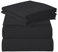 ROYALE LINENS 3 Piece Twin Sheets Set - Soft Brushed 1800 Microfiber Bedding - 1 Fitted and 1 Flat Sheet, 1 Pillow case - Wrinkle Free & Fade Resistant - Hotel Luxury Bed Sheets Set (Black, Twin)