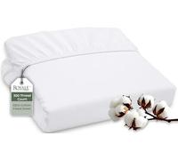 Royale Linens 300 Thread Count 100% Cotton Fitted Sheet - Ultra-Soft Wrinkle & Fade Resistant - Bottom Sheet - Deep Pocket Stretches Up to 16" - Fitted Sheet Only-Elastic Sheet (Queen,White)