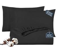 ROYALE LINENS 300 Thread Count 100% Long Staple Combed Cotton 3 Piece King 1 Fitted Sheet, 2 Pillow Cases - Breathable, Cool & Crisp Percale Sheet Set (King, Black)