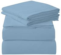 ROYALE LINENS 4 Piece Cal King Sheets Set - Soft Brushed 1800 Microfiber - 1 Fitted, 1 Flat Sheet, 2 Pillow Cases - Wrinkle Free & Fade Resistant - Hotel Luxury Bed Sheets (Lake Blue, Cal King)