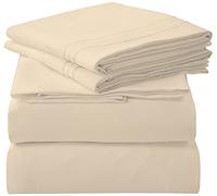 ROYALE LINENS 4 Piece Cal King Sheets Set - Soft Brushed 1800 Microfiber Bedding - 1 Fitted, 1 Flat Sheet, 2 Pillow Cases - Wrinkle Free & Fade Resistant - Hotel Luxury Bed Sheets (Sand, Cal King)