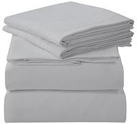 ROYALE LINENS 4 Piece Cal King Sheets Set - Soft Brushed 1800 Microfiber Bedding - 1 Fitted, 1 Flat Sheet, 2 Pillow Cases - Wrinkle Free & Fade Resistant - Hotel Luxury Bed Sheets (Silver, Cal King)