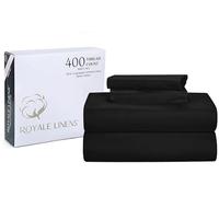 ROYALE LINENS 400 Thread Count 100% American Grown Cotton 4 Piece Sateen Queen Sheet Set - 1 Fitted, 1 Flat Sheet, 2 Pillow case - Black Bedsheet Set - Cooling Cotton Sheets - (Queen, Night Black)