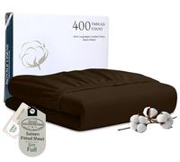Royale Linens 400 Thread Count 100% American Grown Cotton Fitted Sheet Full Size - All Around Elastic Fitted Sheets - Luxury Sateen Weave - Snug Fit Bottom Sheet Fit Up to 16 Inch (Full, Hazel Nut)
