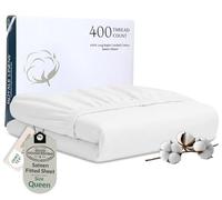 Royale Linens 400 Thread Count 100% American Grown Cotton Fitted Sheet Queen Size - All Around Elastic Fitted Sheet - Luxury Sateen Weave - Snug Fit Bottom Sheets Fit Up To 16" (Queen,Signature White)
