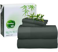 ROYALE LINENS Bamboo Viscose King Sheet Set - Cooling Bed Sheet Set - 1 Fitted, 1 Flat & 2 Pillowcase - Fits Up to 16" - Organic Viscose Derived from Bamboo - Bedding Sheet & Pillowcase (King, Grey)