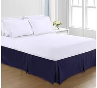 Royale Linens® Base Valance Sheet Pleated Platform - Plain Polycotton Bed Base Skirt (Navy, King)