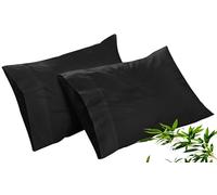 Royale Linens Cooling Pillow Cases King Size Set of 2-100% Rayon Derived from Bamboo Cooling Pillowcase for Hot Sleepers - Soft & Silky Pillow Covers with Envelope Closure (Black 20x40 Inches)