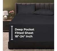 Royale Linens Extra Deep Pocket Full Fitted Sheet Only - Full Size Deep Pocket Black Fitted Sheet - Fits 18 inch to 24 inch Thick Mattress - Soft & Breathable Elastic Sheets (54x75 Inches, Black)