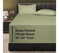 Royale Linens Extra Deep Pocket Full Fitted Sheet Only - Full Size Deep Pocket Sage Green Fitted Sheet - Fits 18 to 24 inch Thick Mattress - Soft & Breathable Elastic Sheets (54x75 Inches, Sage Green)