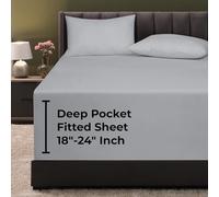 Royale Linens Extra Deep Pocket Queen Fitted Sheet - Soft Silver Queen Size - Fits 18 inch to 24 inch Thick Mattress