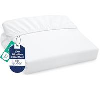 Royale Linens Fitted Sheet Queen - Brushed Hotel Quality 1800 Ultra-Soft Wrinkle & Fade Resistant - Bottom Sheet - Deep Pocket Stretches Up to 16" - Fitted Sheet Only - Elastic Sheet (Queen, White)