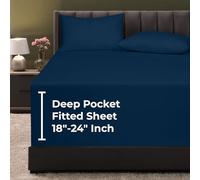 Royale Linens Fitted Sheet with Extra Deep Pockets, Fits 18" to 24" Thick Mattresses, Soft and Breathable Elastic Flat Sheet (137 x 190 cm, Navy)
