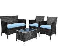 Royale Linens® Outdoor 3 Piece Outdoor Cushions Replacement Set for Rattan Chairs Sofa Patio Garden | Water Resistant, Lightweight & Durable (Sky Blue)