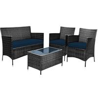 Royale Linens® Outdoor 3 Piece Outdoor Cushions Replacement Set for Rattan Chairs Sofa Patio Garden | Water Resistant, Lightweight & Durable (Navy)