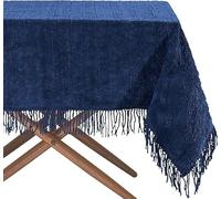 Royale Linens® Traditional Large Cotton Chenille Table Covers Non-Iron Dining Tablecloth with Fringe Party Kitchen Dinning Decoration Tabletop (Navy, 137cm x 183cm Rectangle)
