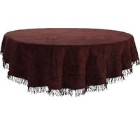 Royale Linens® Traditional Large Cotton Chenille Table Covers Non-Iron Dining Tablecloth with Fringe Party Kitchen Dinning Decoration Tabletop (Burgundy, 137cm Round)