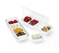 RoyalFay Napoli Ingredient Container, Set of 2 with 8 Inserts and 2 Lids, Stackable Pizza Storage Station (White)