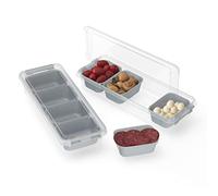 RoyalFay Napoli Ingredient Containers Set of 2 - Stackable Storage Box with 8 Inserts & 2 Lids - Food Safe Fridge Organiser for Pizza Toppings & Meal Prep - Granite