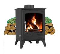 RoyalFire 5kW Steel Eco DEFRA Approved Multifuel Stove with Firewood Starter Kit - High Heat Output Wood & Charcoal Burning Freestanding Fireplace, Energy Efficient Home Heater Home Heating Set