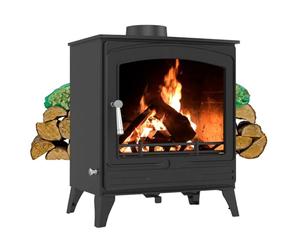 RoyalFire 8.5kW Steel Eco DEFRA Approved Multifuel Stove with Firewood Starter Kit - High Heat Output Wood & Charcoal Burning Freestanding Fireplace, Energy Efficient Home Heater Home Heating Set