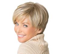 Royalfirst Short Blonde Wig with Bangs Pixie Cut Layered Wigs for Wome