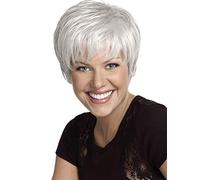 Royalfirst Women's Short Fluffy Wavy Silver White Synthetic Wigs