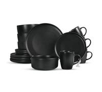 ROYALFORD 16 PC Stoneware Dinnerware Set Kitchen Dinner Crockery Set Black