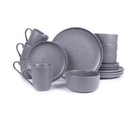 ROYALFORD 16 PC Stoneware Dinnerware Set Kitchen Dinner Crockery Set Grey